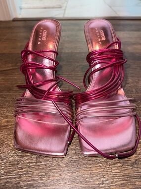 ASOS Metallic Pink Strappy Square-Toe Sandals